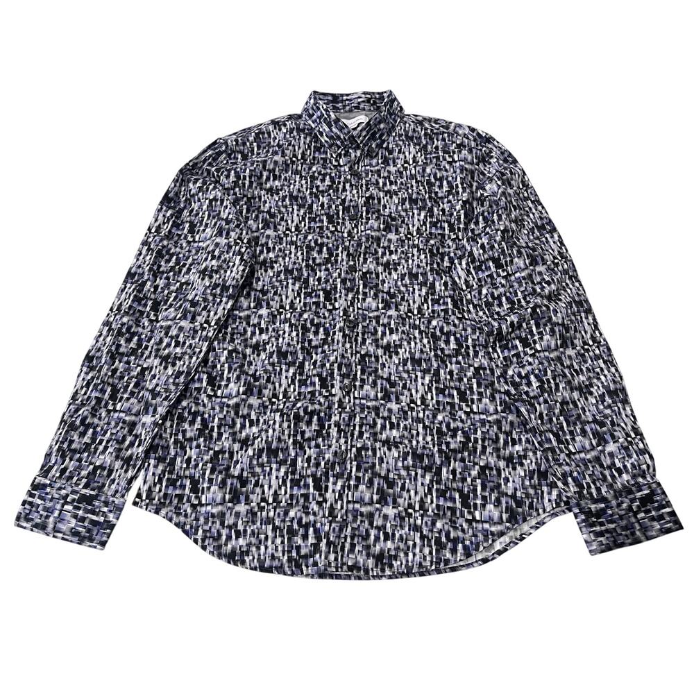 CALVIN KLEIN Mens Slim Fit Button Front Shirt Medium Geometric Blue Black Gray